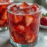 Vibrant Pink Starburst Refresher blending berry acai juice, lemonade, and coconut milk, served over ice with fresh fruit.