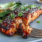 Succulent miso glazed salmon served with tender, garlicky sesame bok choy.