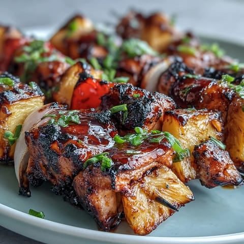 Juicy Grilled Pineapple Chicken Skewers with sweet pineapple and tender chicken, perfect for summer barbecues.  
