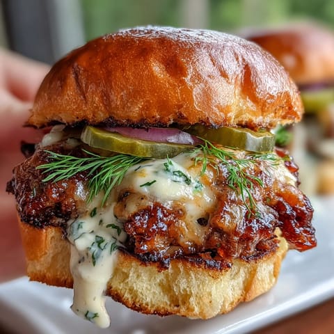 Memorial Day BBQ smash burger sliders sizzling on a hot griddle, crispy edges glistening with melted American cheese and secret sauce.  