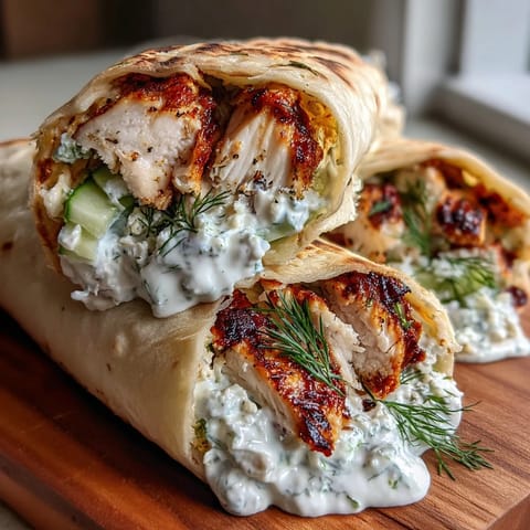 Delicious Tzatziki Chicken Wraps filled with juicy chicken and fresh feta cheese.