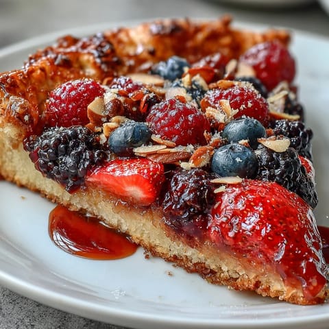Beautifully baked Summer Berry Galette drizzled with sweet berry juice.