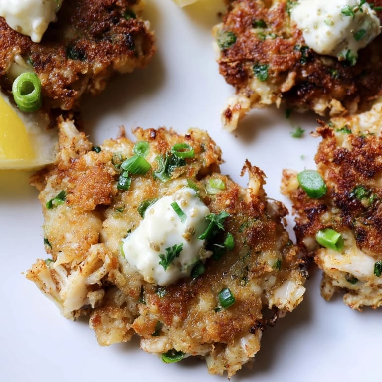 Freshly cooked Crab Cakes served hot, perfect for a seafood dinner alongside a crisp green salad and white wine.