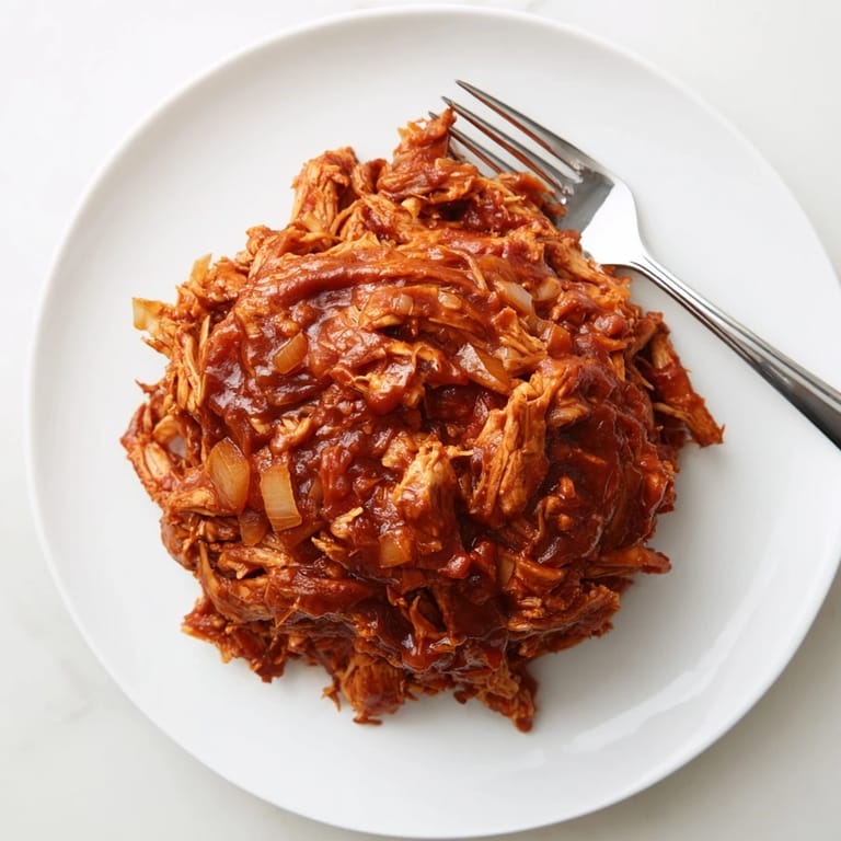 Steaming BBQ Pulled Chicken shredded and tossed in tangy barbecue sauce, served ready for dinner.