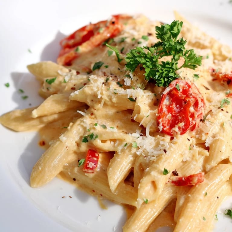 Savory creamy Cajun pasta tossed with penne, smoked paprika, and vibrant roasted bell peppers.