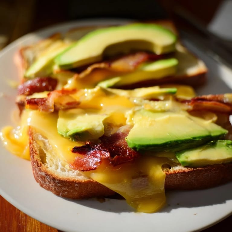 Buttery, golden-grilled sourdough cradles bacon, lettuce, tomato, and creamy avocado slices in this hearty Avocado BLT Grilled Cheese sandwich.