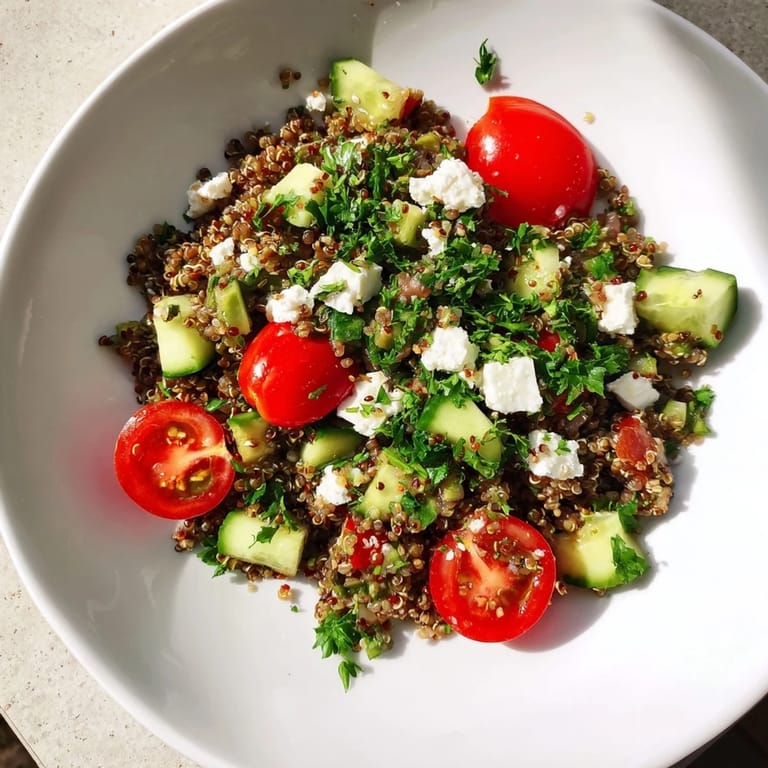 Tossed Greek Power Salad with crunchy bell peppers, cherry tomatoes, and parsley in a homemade, herbaceous vinaigrette.