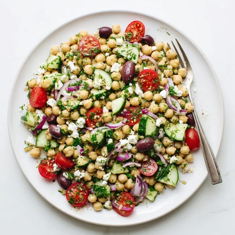Close-up of Lemon Herb Chickpea Pasta Salad showcasing chickpea pasta, red onions, olives, and fresh dill, drizzled with golden olive oil and lemon dressing.
