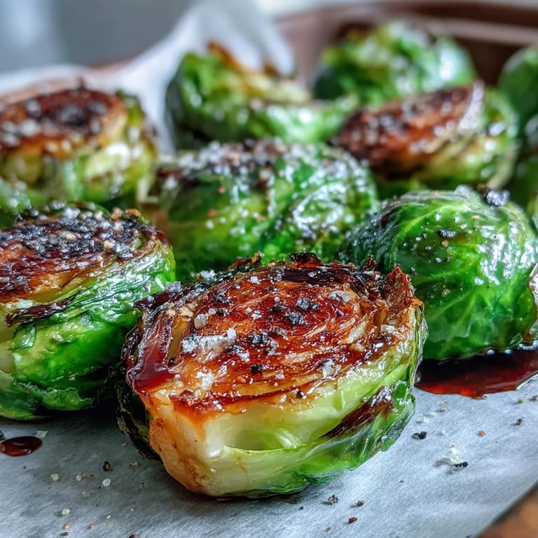 Caramelized Brussels sprouts with balsamic reduction, a warm, savory-sweet side dish ready for a cozy weeknight dinner.