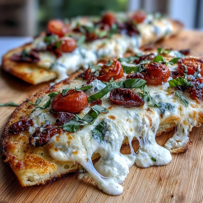 Savory cottage cheese flatbread pizza topped with spinach, olives, and bubbly cheese, a healthy twist on classic comfort food.
