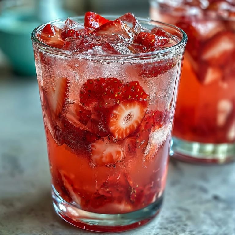 Sweet-tart Pink Starburst Refresher bursting with berry citrus flavor, creamy coconut milk, and sliced strawberries for a cooling treat.