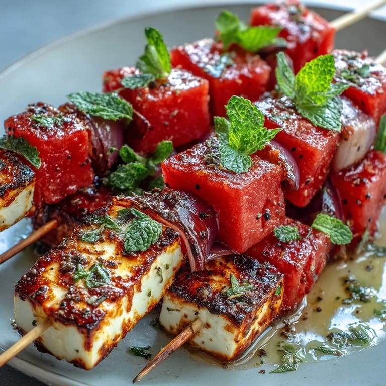 Perfect for grilling season, these vegetarian Halloumi Skewers offer a delightful mix of textures and bright Mediterranean flavors.