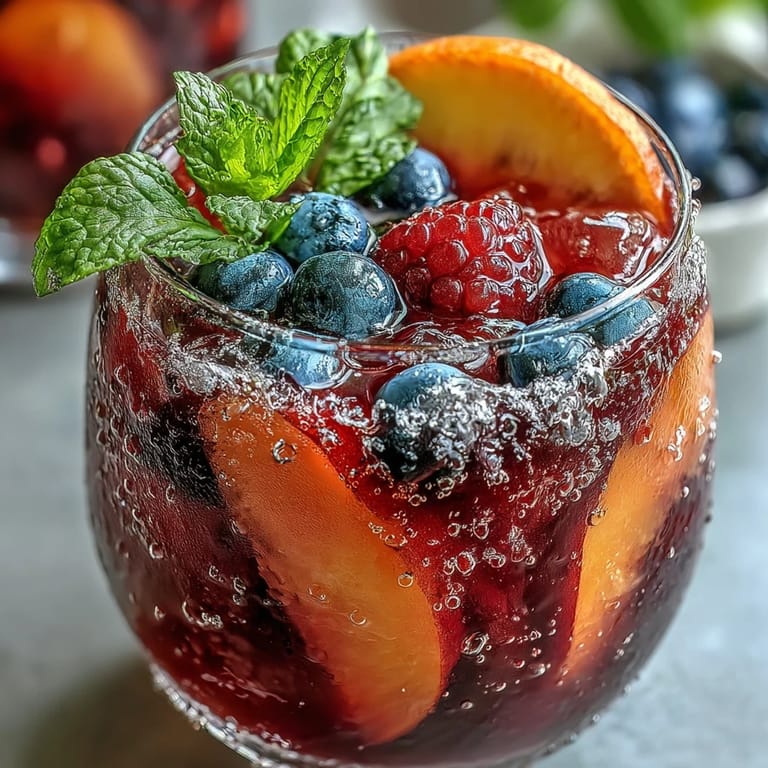 A beautiful pitcher of alcohol-free sangria loaded with fresh fruit.