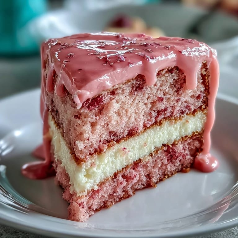 Soft rosé velvet cake with creamy frosting, finished with a stunning gold drip.