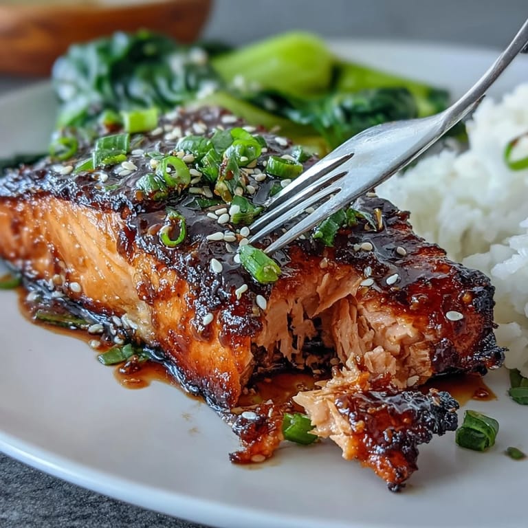 Flavorful miso glazed salmon fillets with bright, crisp sesame bok choy.