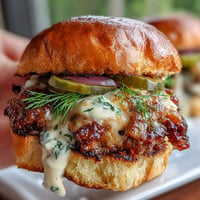 Memorial Day BBQ smash burger sliders sizzling on a hot griddle, crispy edges glistening with melted American cheese and secret sauce.  