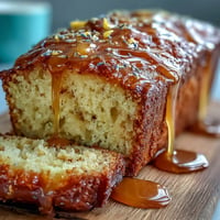 Lemon lavender loaf cake with honey glaze, golden and fragrant, topped with a glossy drizzle and lemon zest.