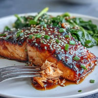 Miso glazed salmon with sesame bok choy, beautifully caramelized and perfectly cooked.